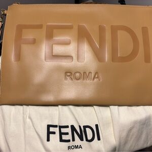 Fendi ROMA Embossed Leather Tote — Caramel